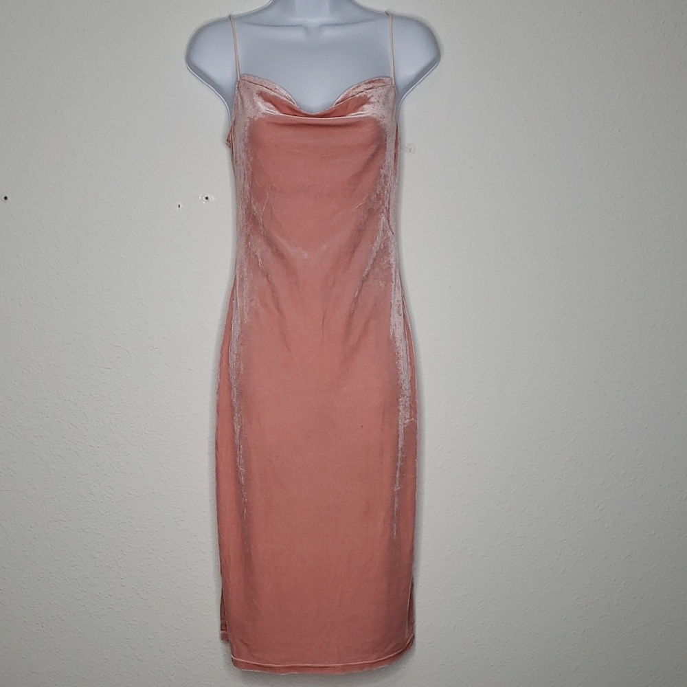 Cider Velvet Drape Neckline Spaghetti Straps Slip Mini Dress Size S Pink 90s Y2K - Picture 2 of 14